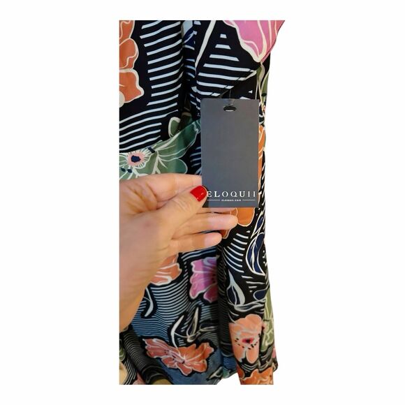 E17 Eloquii Striped Floral Toe Keyhole Back Midi Dress NWT Flutter Sleeve Sz 16 - Picture 8 of 8